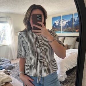 Cece Striped Black and White Women's Top